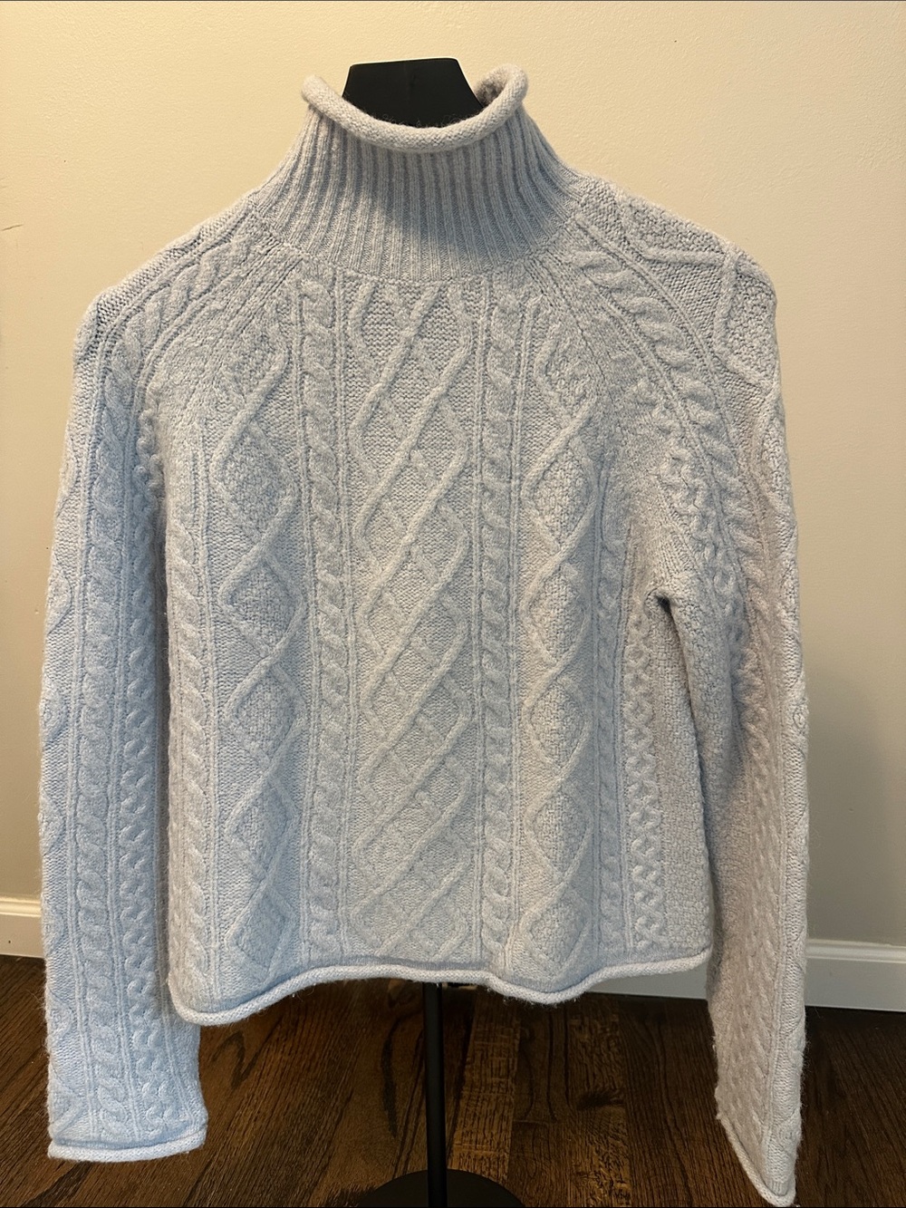J. Crew Cozy Cable-Knit Turtleneck Sweater - Light Blue